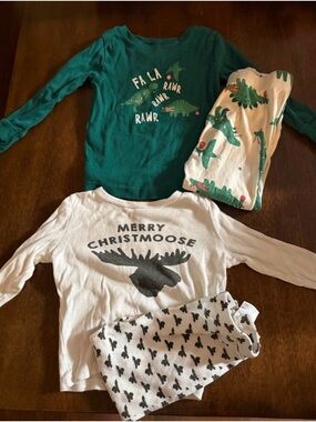 Kids Long-Sleeve Pajama Set - Green Dinosaur &Merry Christmoose Prints 18-24 Mon